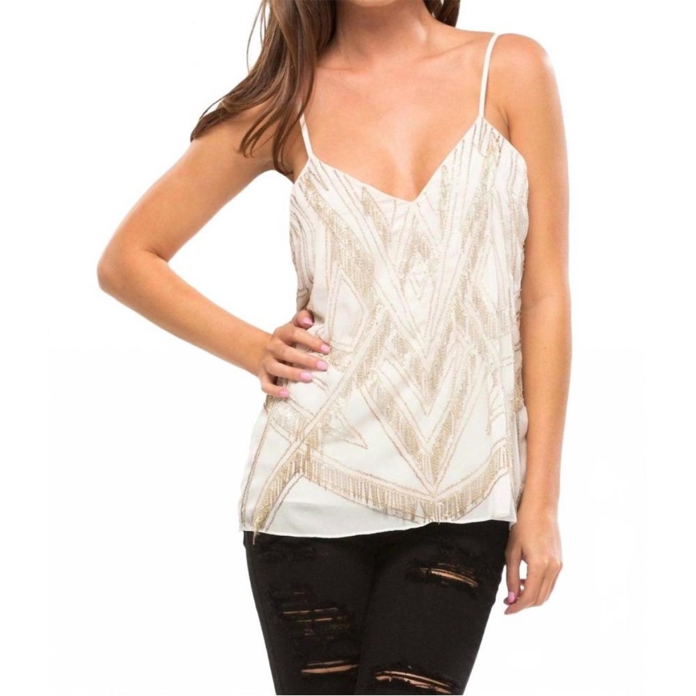 Y2K Parker Marley Chain Mail 100% Silk Flapper Gatsby Tank Top Size XS